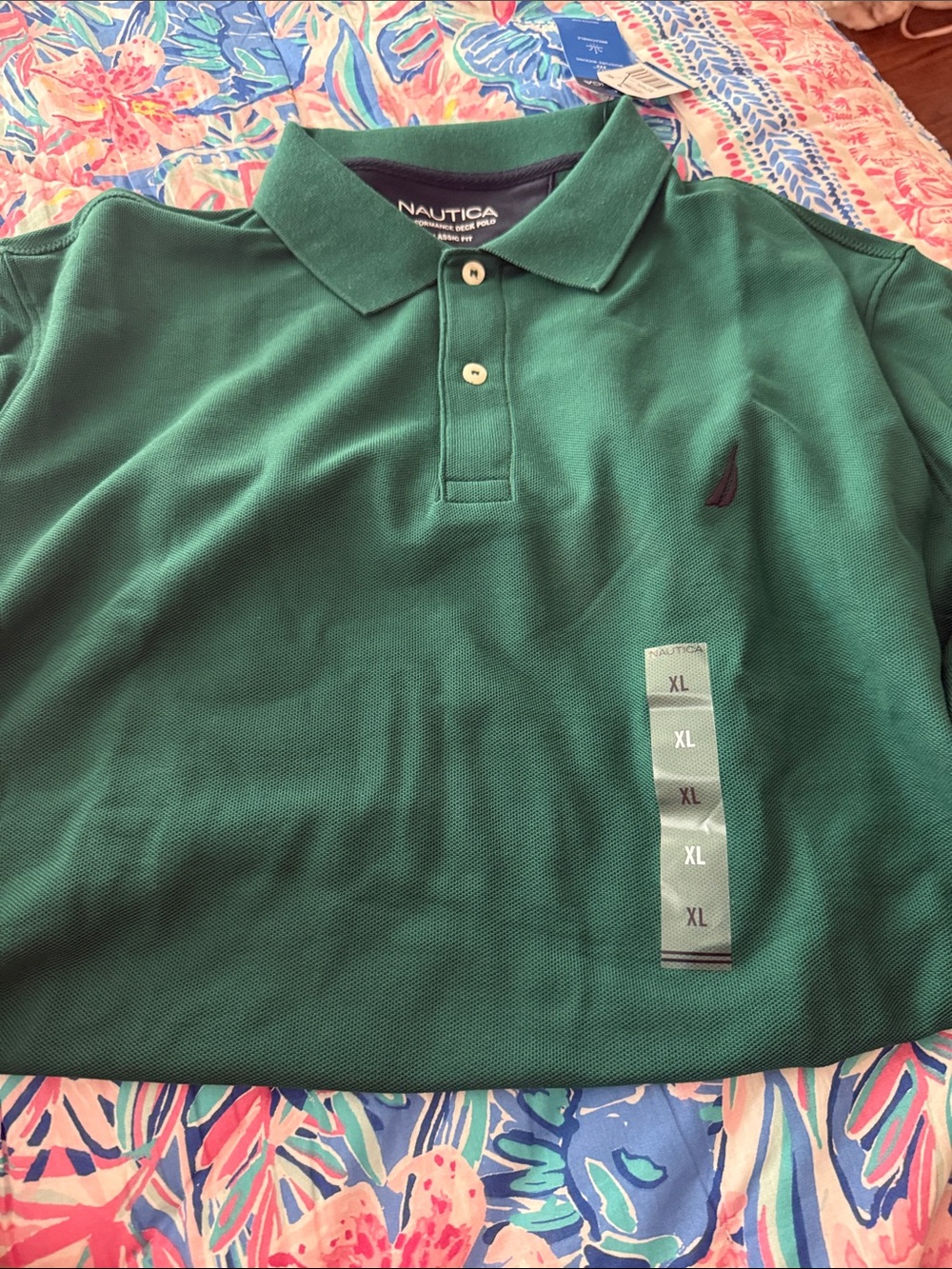 Nautica Men’s Dark Green Short-Sleeve Pique Polo